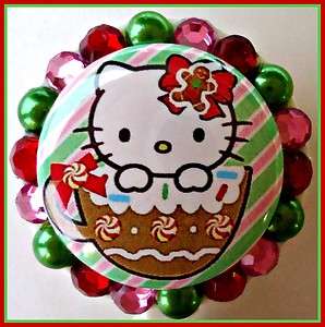 HELLO KITTY CHRISTMAS BLING ID REEL BADGE HOLDER with charms  