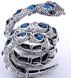 Blue swarovski crystal stretch snake cuff bracelet 5  