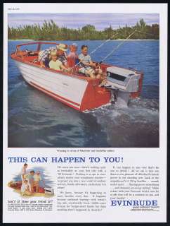 1958 Evinrude Outboard Boat Motor Family Fishing Print Ad  
