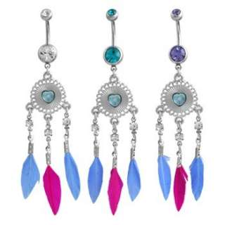  Belly Ring Blue Pink Feather Naval Dangle Body Jewelry Catcher  