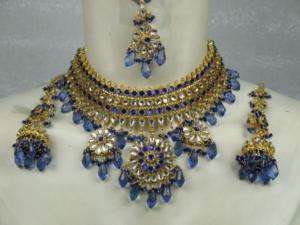Bollywood Jewelry Set Earrings, Tikka, Necklace R. Blue  