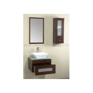   Bathroom Vanity Set W/ Square Ceramic Vessel, Wood Framed Mirror
