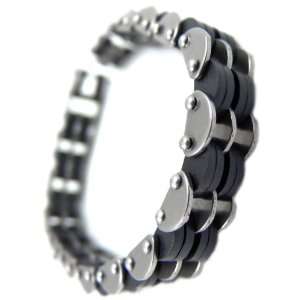    Mens Black and Polished Zero Roller Bicycle Chain Bracelet Jewelry