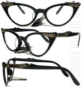   cat eye glasses by kiss stars clear lenses black rhinestone gold frame