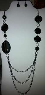 My Style   Black Multi Bead Chain Necklace & Earring Set  