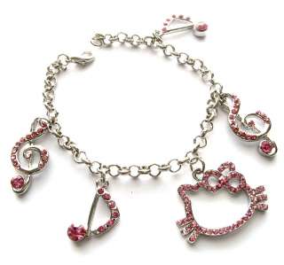 HELLO KITTY MUSICAL NOTES CRYSTAL CHARM BRACELET 7  