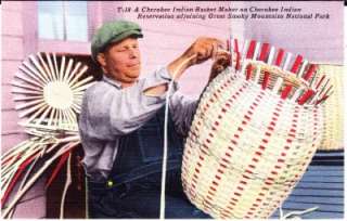 Vintage Cherokee Indian postcard making basket (1677)  