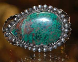 sterling AMERICAN INDIAN green TURQUOISE bracelet HUGE CHUNKY  