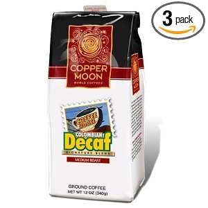 Copper Moon Colombian Decaf Coffee, Ground, 12 Ounce Bags (Pack of 3 