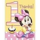 Baby Minnie Mouse First 1st Birthday Thank You Note 8pk