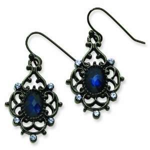  Black Plated Lt. & Dk Blue Crystal Drop Earrings Jewelry