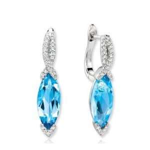  14k White Gold Marquise Blue Topaz Diamond Drop Earrings Jewelry