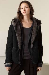 Donna Karan Collection Genuine Shearling Reversible Hooded Jacket 