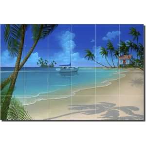 Paradise Beach by David Miller  Tropical Beach Ceramic Tile Mural 24 