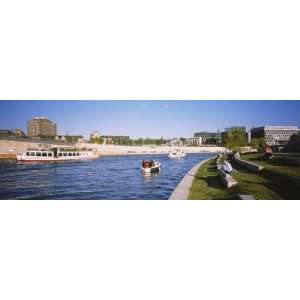 Boats in Spree River, Ludwig Erhard Ufer, Berlin, Germany by Panoramic 
