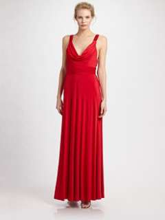 Aidan Mattox   Cowlneck Jersey Gown/Red
