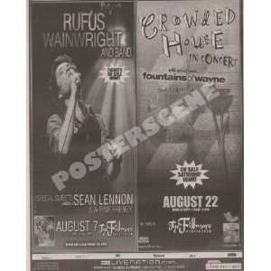  Rufus Wainwright Crowded House Denver Concert Ad Poster 