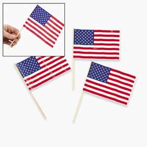 24 PATRIOTIC AMERICAN FLAGS ON WOODEN STICKS 6 X 4  
