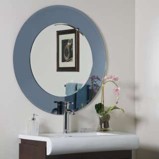 Gray Blue Glass Round Modern Frameless Wall Mirror  