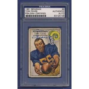  1951 Bowman Tom Fears #6 Rams Signed Card PSA/DNA Sports 