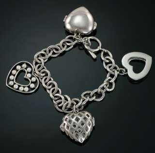 Chunky Charm Open Heart Locket Bracelet Toggle Clasp Signed Crystal 