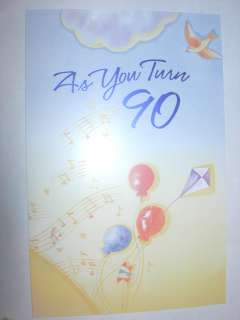 90th Happy Birthday Card Music Notes Balloons Kite Bird Large Print 