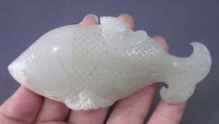 Old Chinese White Jade Carved Fish Statue  