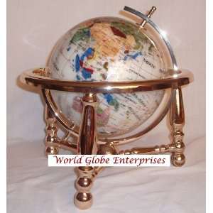   Mother of Pearl Gemstone Globe with Gold Stand