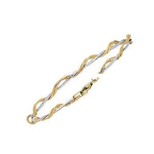  14K Two Tone Gold Twisted Three Strand Chain Bracelet   7 