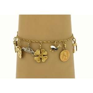    Vintage 14K Gold & Enamel Charm Bracelet w/ 11 Charms Jewelry