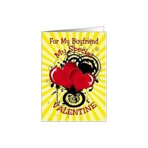Boyfriend Valentine, Red hearts on a punk spatter background Card