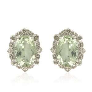    Sterling Silver Oval Shaped Green Amethyst Earrings Jewelry