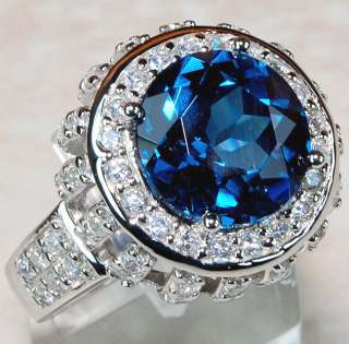 London Blue Topaz,White Topaz & 925 SOLID STERLING SILVER Ring Size 7 