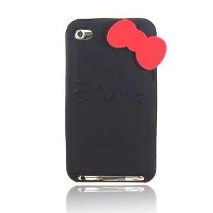  Black Hello Kitty w/Bow Silicone Case for Ipod Touch 4 