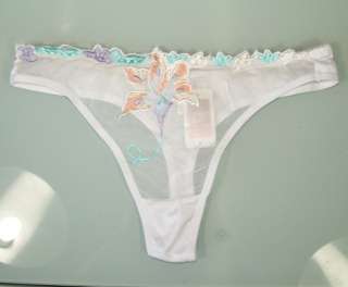 SEXY FLORAL EMBROIDERED SHEER LACE THONGS  WHITE  