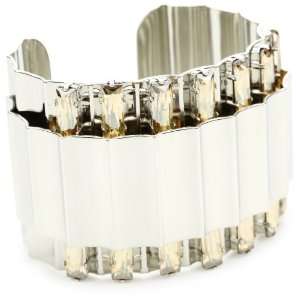 Lee Angel Ella Fluted Shiny Silver Plating with 2 Rows of Champagne 