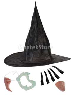Halloween Cosplay Devil Evil Witch Props Fake Nose Chin Teeth Nails 