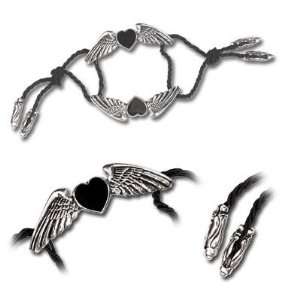  Coeur Noir Black Heart Bracelet with Wings Jewelry