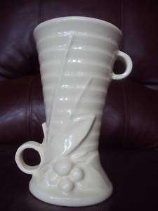 Vintage1940s McCoy Pottery White Vase with Ring Handles  