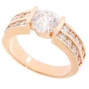  18k Rose Gold plated 21 diamond created ring, Size 10 