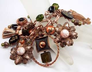  vtg copper jewelry glass beaded charm bracelet statement necklace