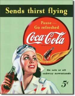 Coke Coca Cola Airplane Flying Metal Tin Sign Vintage  