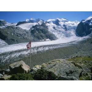  The Morteratsch Glacier and Ice Field with a Swiss Flag 