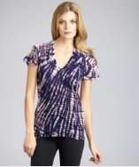 Monrow navy and violet spiral tie dye v neck t shirt style# 318449901