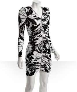 Emilio Pucci black and white abstract knit zip front dress   