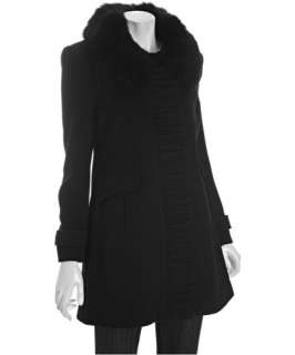 Nicole Miller black wool blend Sweet Ruffle fur collar coat