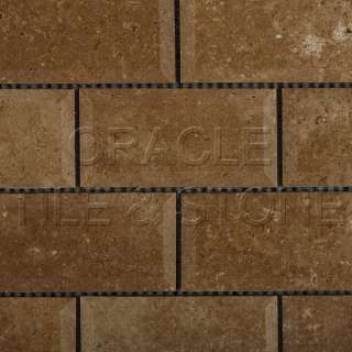Noce / Noche Travertine 2 X 4 Beveled Brick Mosaic Tile  