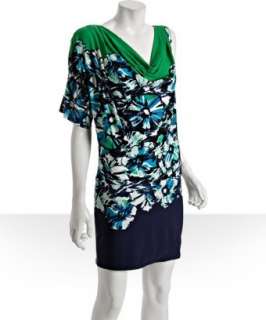BCBGMAXAZRIA green jersey floral printed one shoulder dress  BLUEFLY 