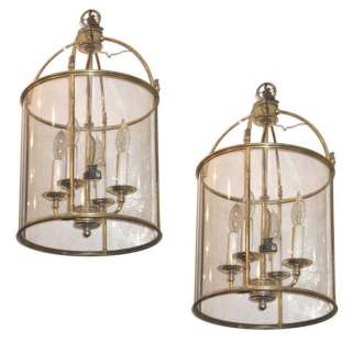 Pair Vintage Polished Brass Regency Style Lanterns  