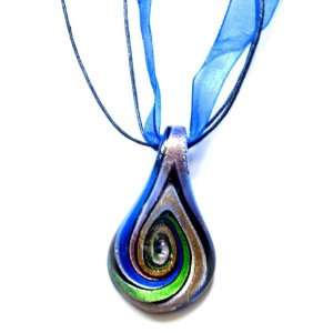   Lampwork Glass Dark Blue Leaf Beads Pendant Necklace 